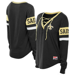 New Orleans Saints New Era Women's Plus Size Throwback Lace-Up Long Sleeve T-Shirt Black - NFL