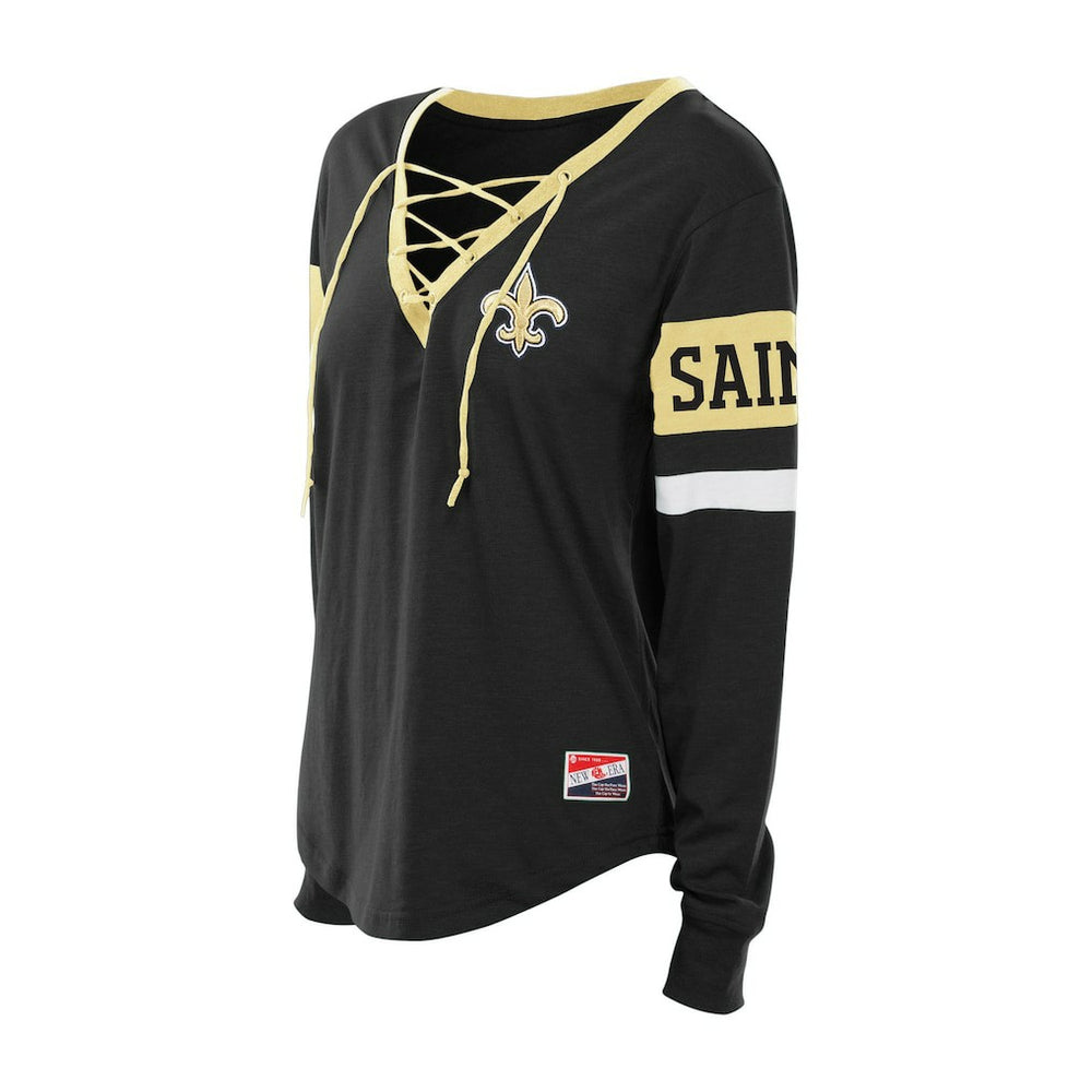 New Orleans Saints New Era Women's Plus Size Throwback Lace-Up Long Sleeve T-Shirt Black - NFL