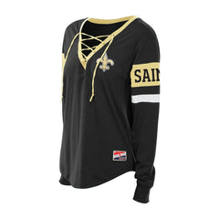 New Orleans Saints New Era Women's Plus Size Throwback Lace-Up Long Sleeve T-Shirt Black - NFL
