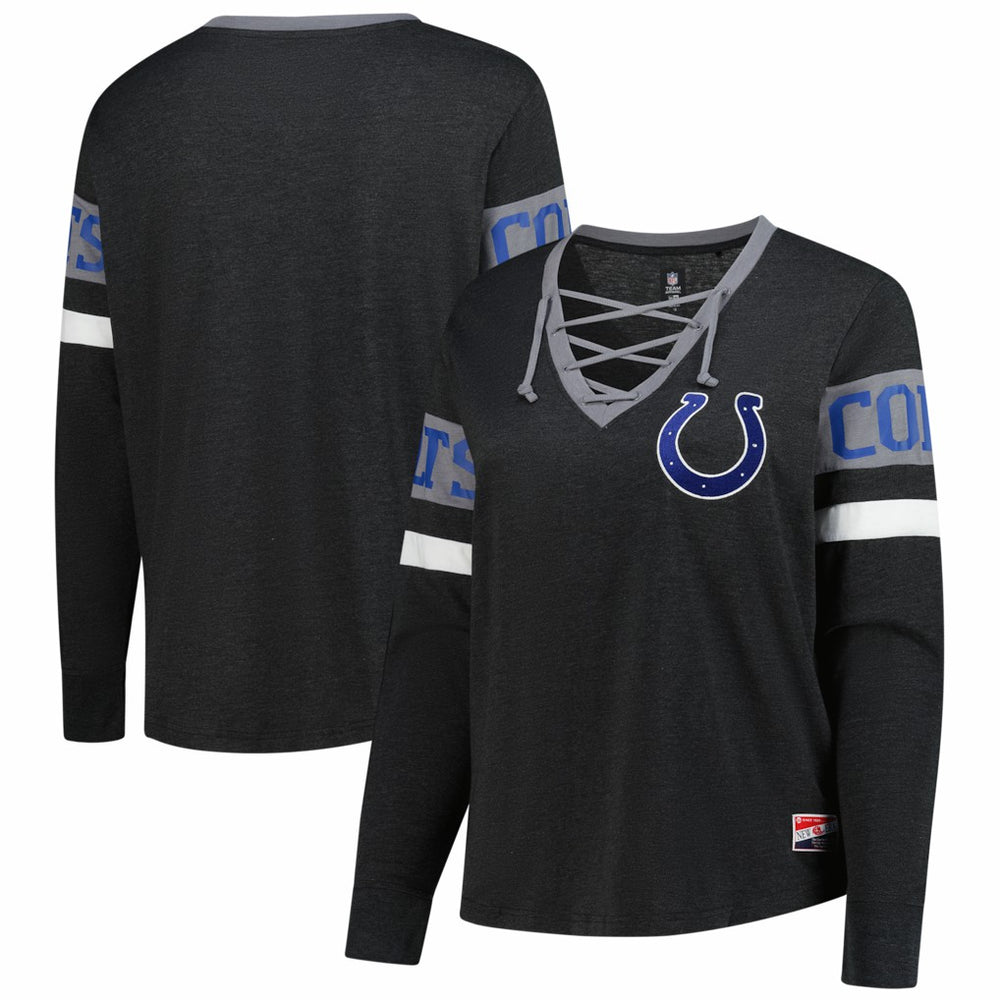 Indianapolis Colts New Era Women's Plus Size Throwback Lace-Up Long Sleeve T-Shirt Black - NFL