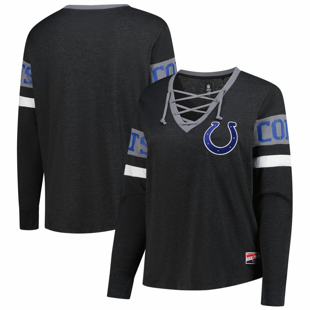 Indianapolis Colts New Era Women's Plus Size Throwback Lace-Up Long Sleeve T-Shirt Black - NFL
