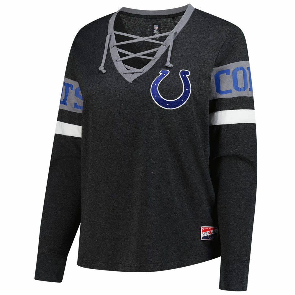 Indianapolis Colts New Era Women's Plus Size Throwback Lace-Up Long Sleeve T-Shirt Black - NFL