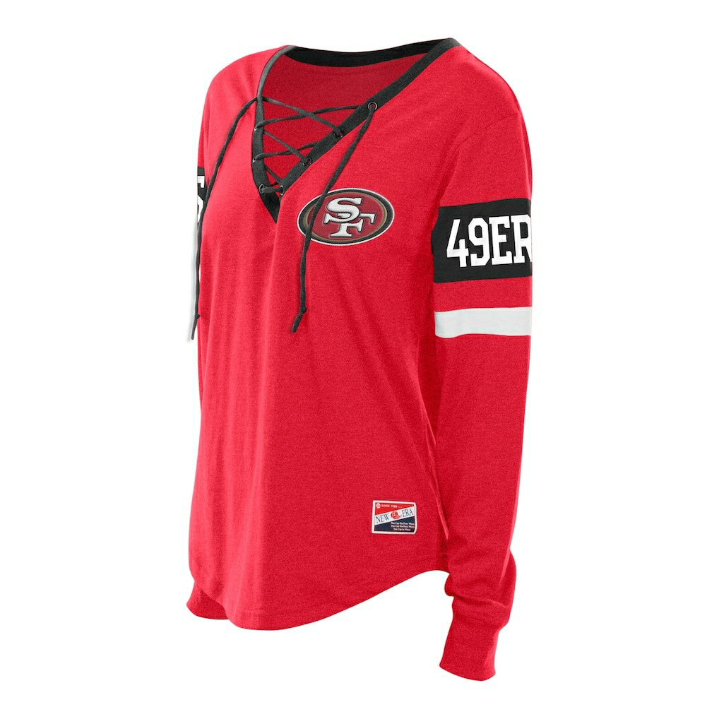 San Francisco 49ers New Era Women's Plus Size Throwback Lace-Up Long Sleeve T-Shirt Scarlet - NFL
