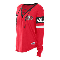San Francisco 49ers New Era Women's Plus Size Throwback Lace-Up Long Sleeve T-Shirt Scarlet - NFL