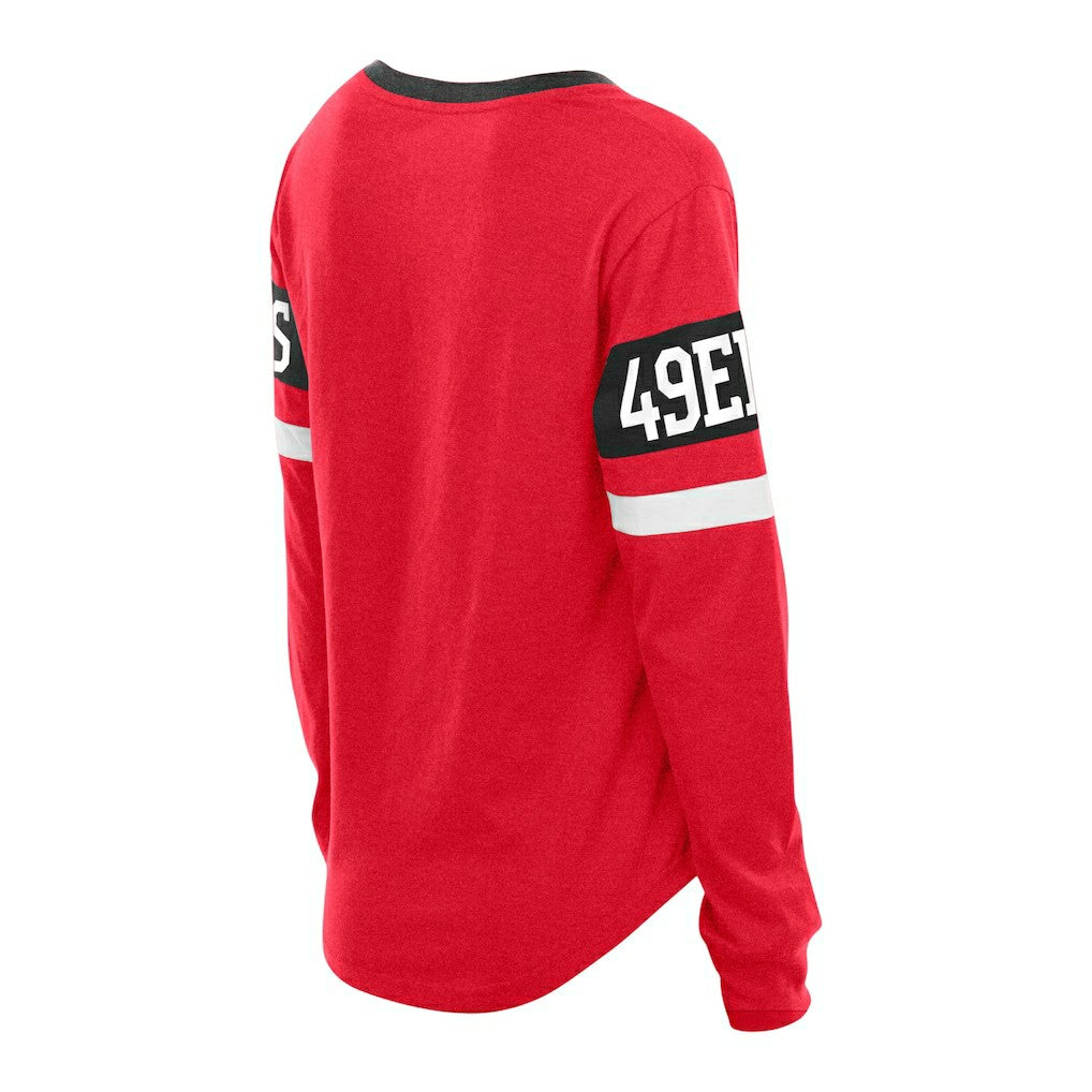 San Francisco 49ers New Era Women's Plus Size Throwback Lace-Up Long Sleeve T-Shirt Scarlet - NFL