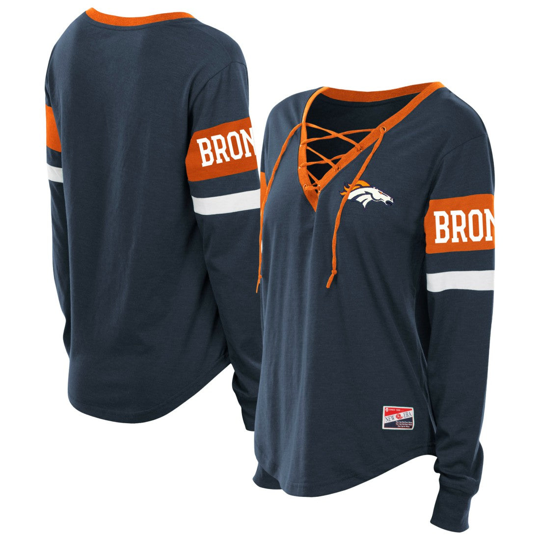 Denver Broncos New Era Women's Plus Size Throwback Lace-Up Long Sleeve T-Shirt Navy - NFL