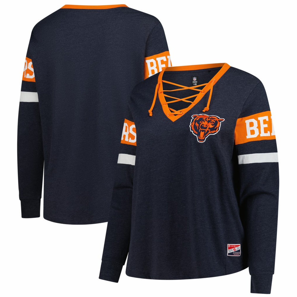 Chicago Bears New Era Women's Plus Size Throwback Lace-Up Long Sleeve T-Shirt Navy - NFL