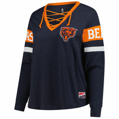 Chicago Bears New Era Women's Plus Size Throwback Lace-Up Long Sleeve T-Shirt Navy - NFL