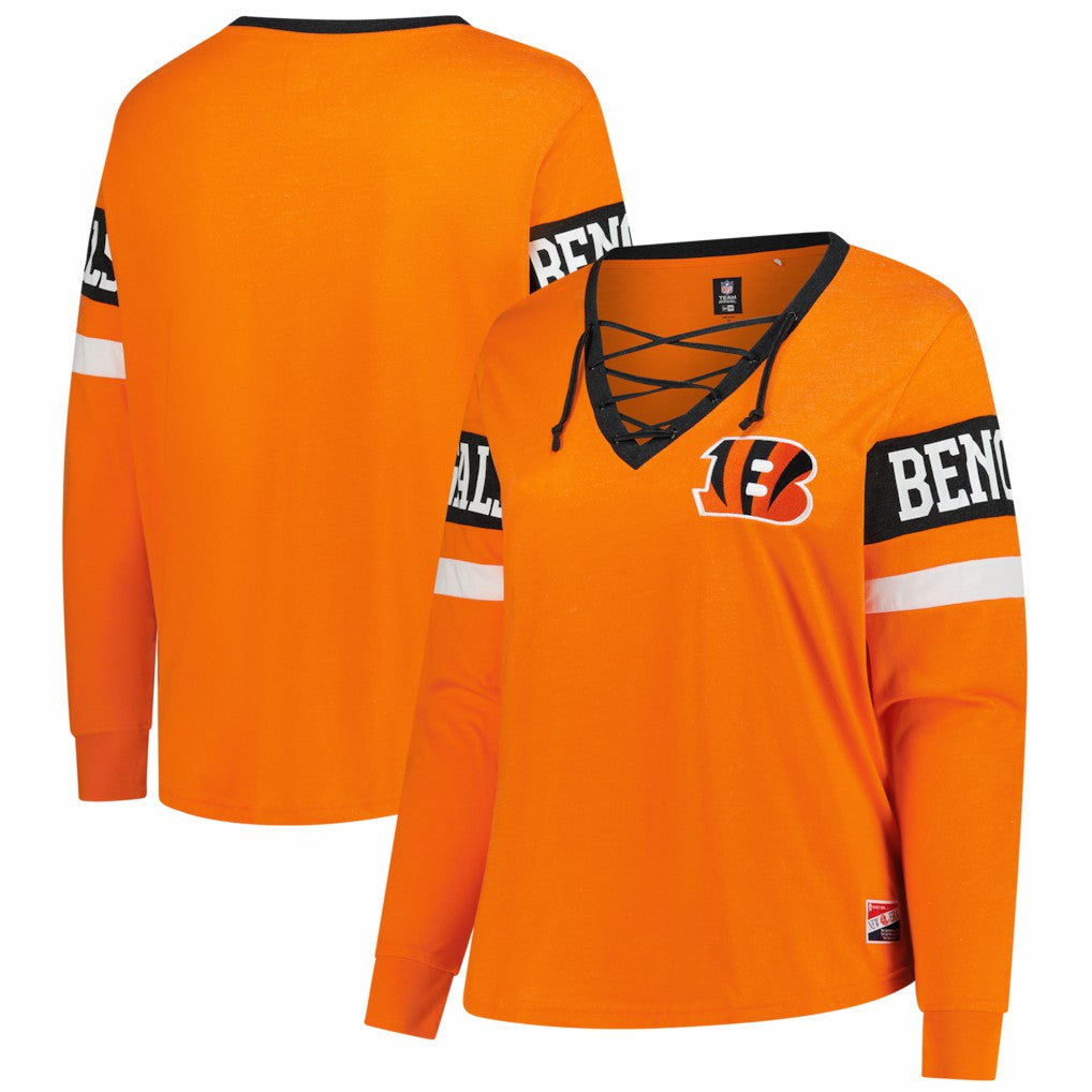 Cincinnati Bengals New Era Women's Plus Size Throwback Lace-Up Long Sleeve T-Shirt Orange - NFL
