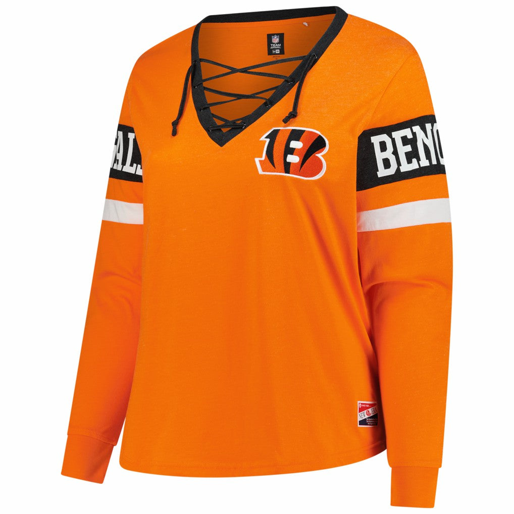 Cincinnati Bengals New Era Women's Plus Size Throwback Lace-Up Long Sleeve T-Shirt Orange - NFL