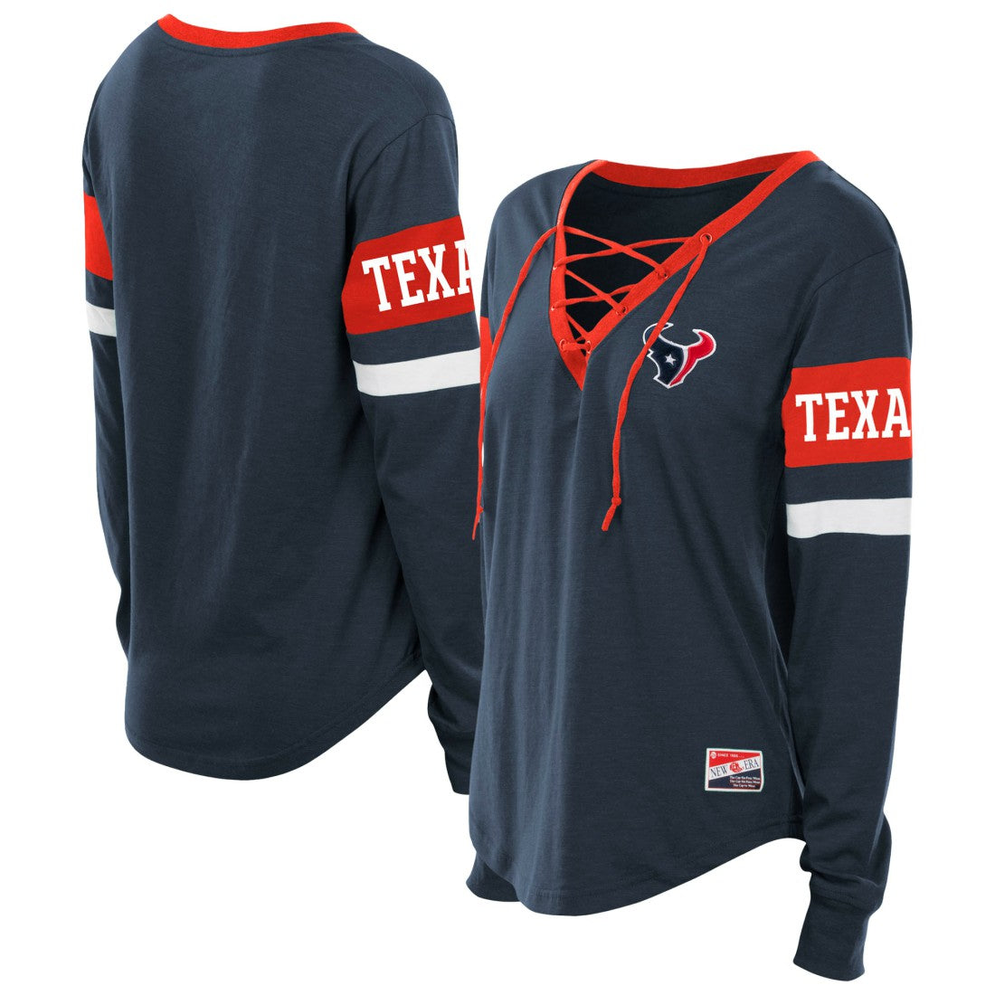 Houston Texans New Era Women's Plus Size Throwback Lace-Up Long Sleeve T-Shirt Navy - NFL