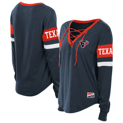 Houston Texans New Era Women's Plus Size Throwback Lace-Up Long Sleeve T-Shirt Navy - NFL