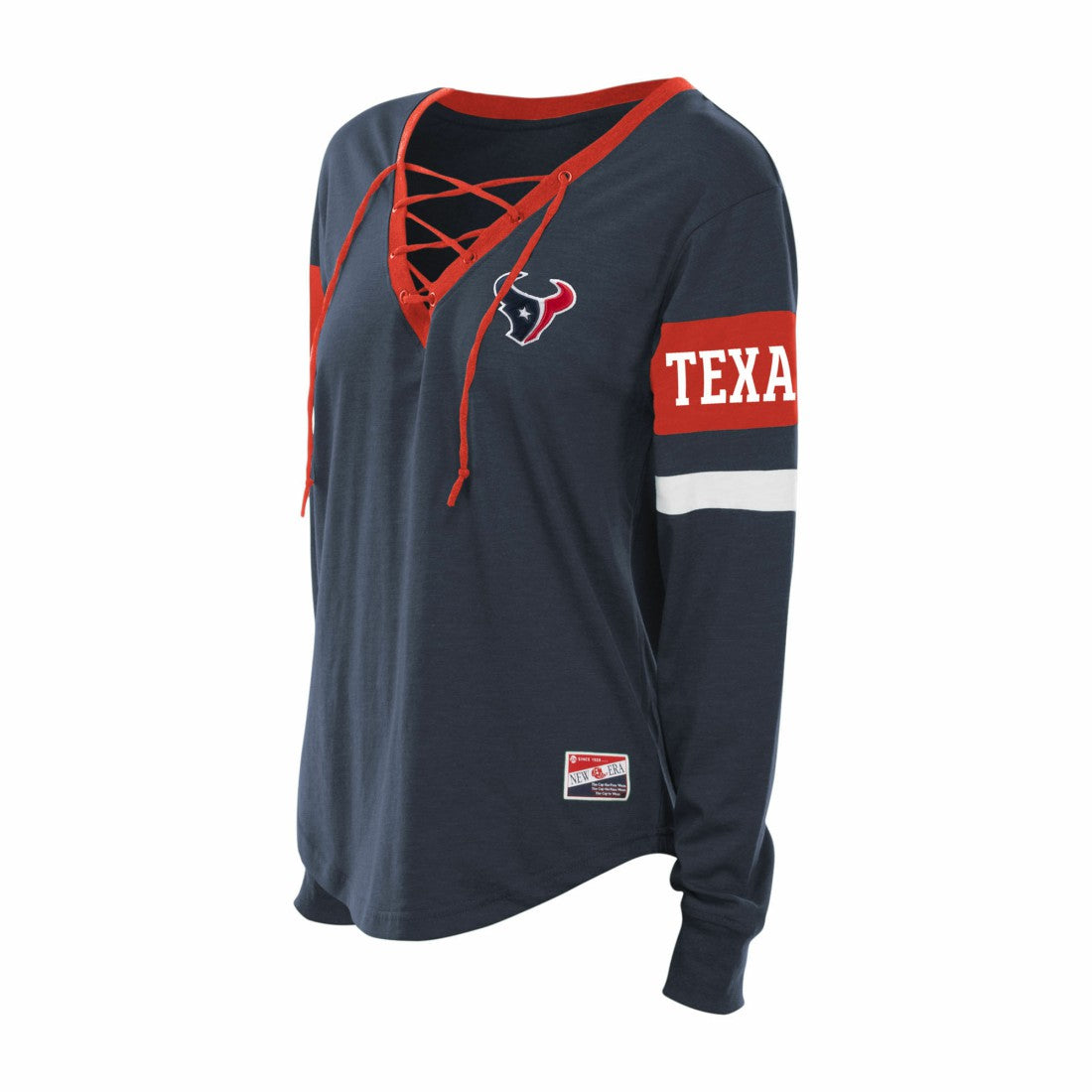 Houston Texans New Era Women's Plus Size Throwback Lace-Up Long Sleeve T-Shirt Navy - NFL