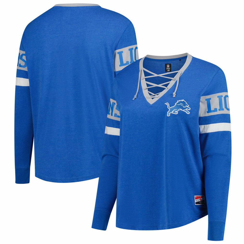 Detroit Lions New Era Women's Plus Size Throwback Lace-Up Long Sleeve T-Shirt Blue - NFL