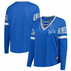 Detroit Lions New Era Women's Plus Size Throwback Lace-Up Long Sleeve T-Shirt Blue - NFL