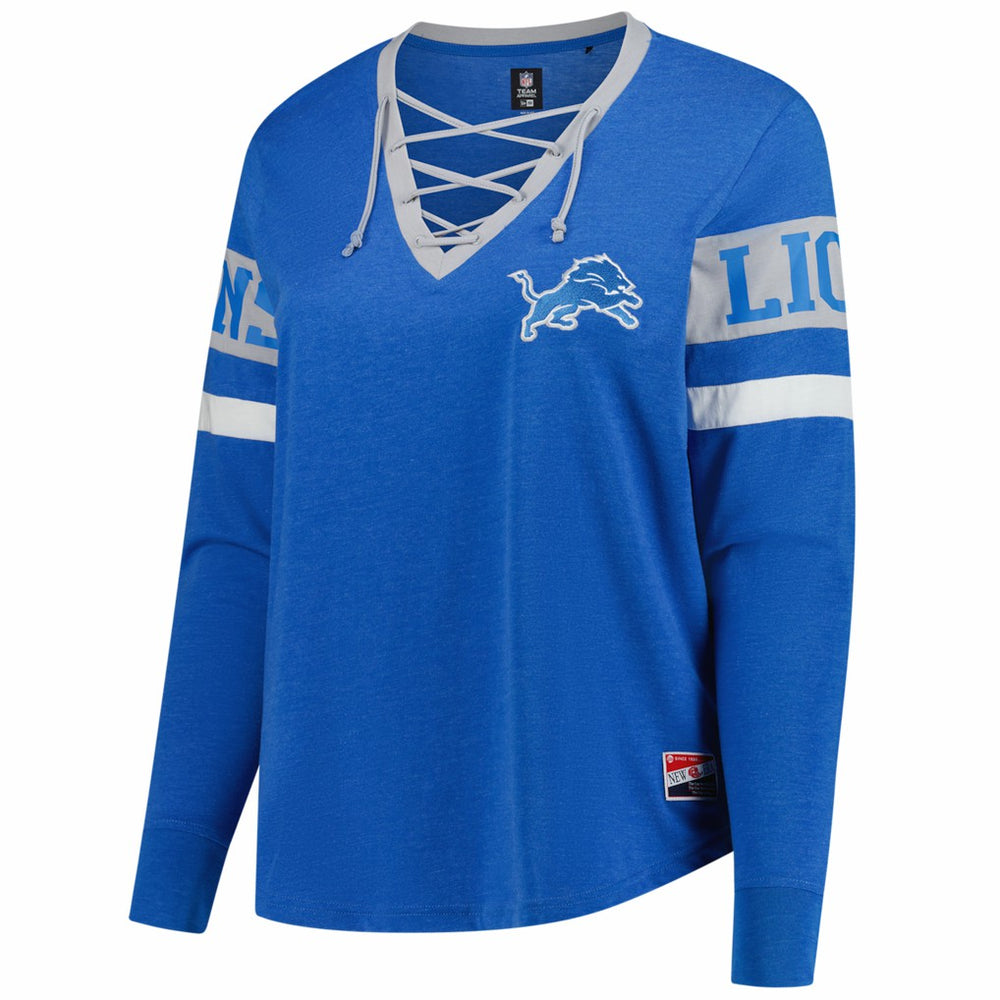 Detroit Lions New Era Women's Plus Size Throwback Lace-Up Long Sleeve T-Shirt Blue - NFL