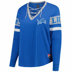 Detroit Lions New Era Women's Plus Size Throwback Lace-Up Long Sleeve T-Shirt Blue - NFL