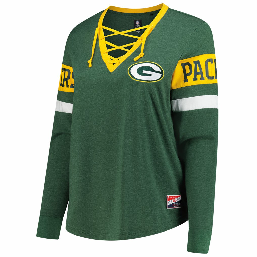 Green Bay Packers New Era Women's Plus Size Throwback Lace-Up Long Sleeve T-Shirt Green - NFL