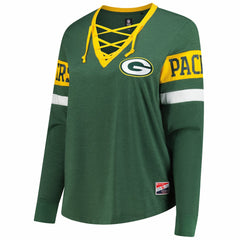 Green Bay Packers New Era Women's Plus Size Throwback Lace-Up Long Sleeve T-Shirt Green - NFL