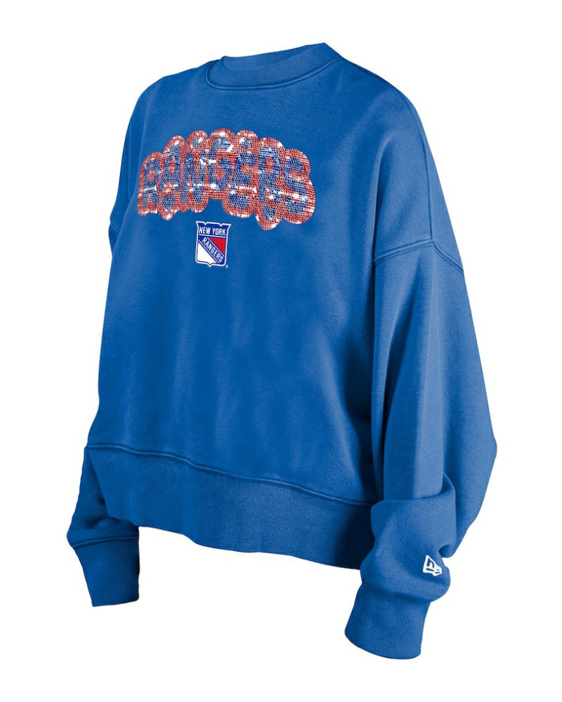 New York Rangers New Era Girls Youth Flip Sequin Sweatshirt Blue