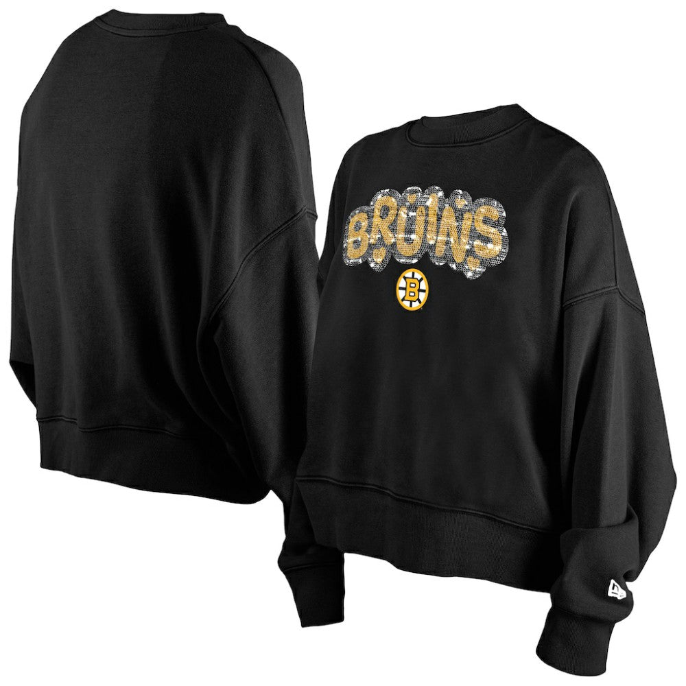 Boston Bruins New Era Girls Youth Flip Sequin Sweatshirt Black