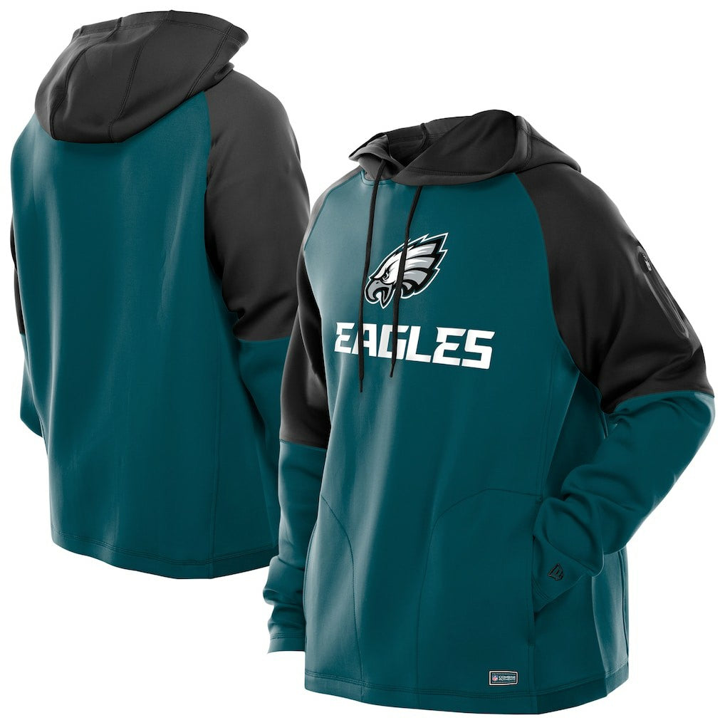 Philadelphia Eagles New Era Combine Authentic Color Block Raglan Pullover Hoodie Midnight Green - NFL