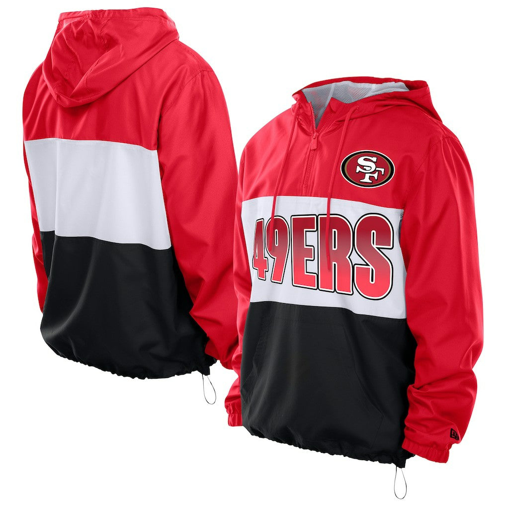 San Francisco 49ers New Era Ripstop Quarter-Zip Hooded Windbreaker Scarlet - NFL