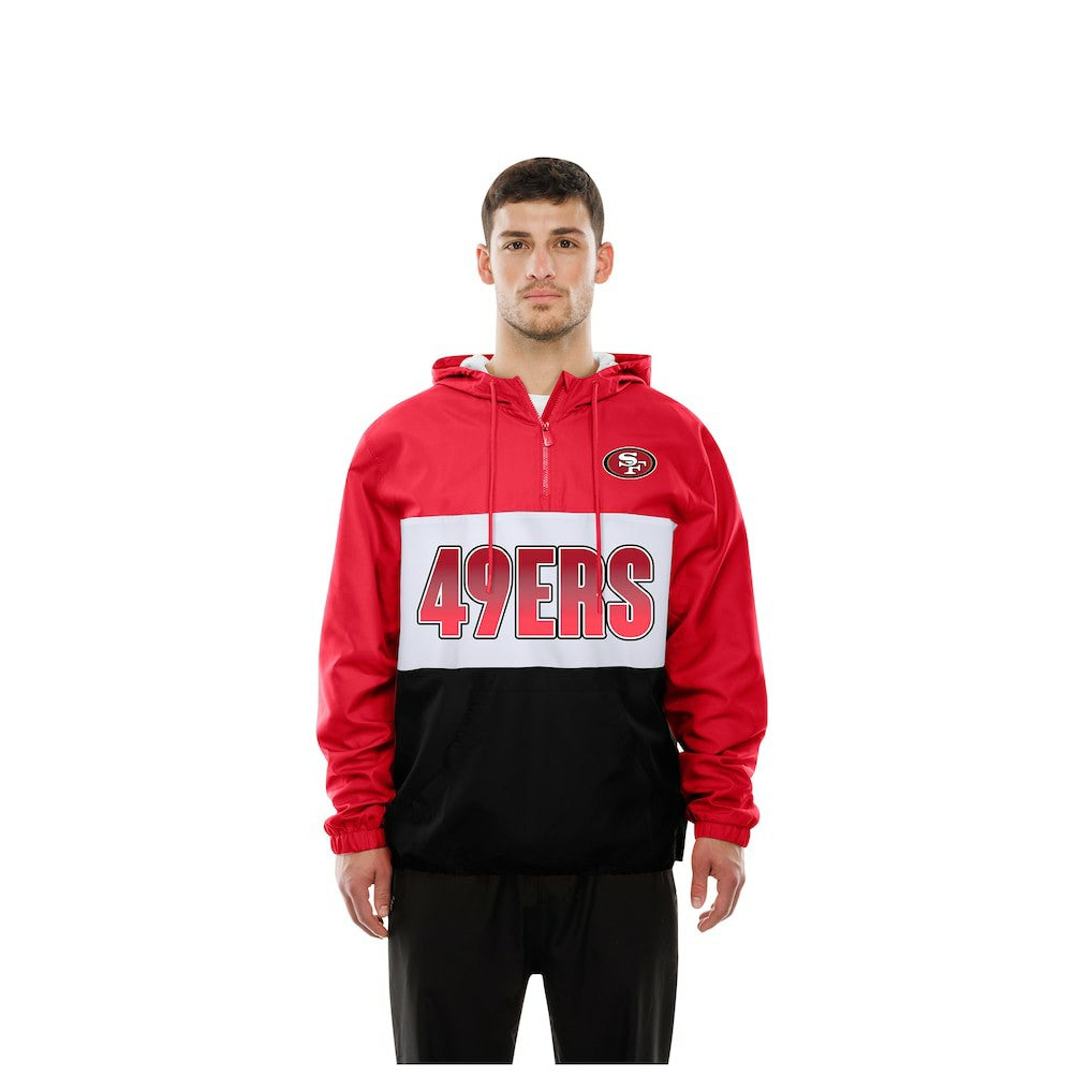 San Francisco 49ers New Era Ripstop Quarter-Zip Hooded Windbreaker Scarlet - NFL