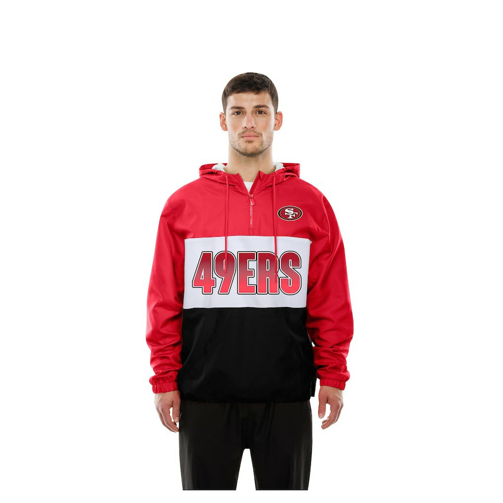 San Francisco 49ers New Era Ripstop Quarter-Zip Hooded Windbreaker Scarlet - NFL
