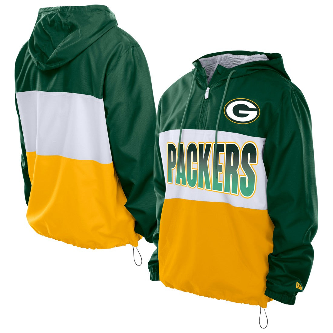 Green Bay Packers New Era Ripstop Quarter-Zip Hooded Windbreaker Green - NFL