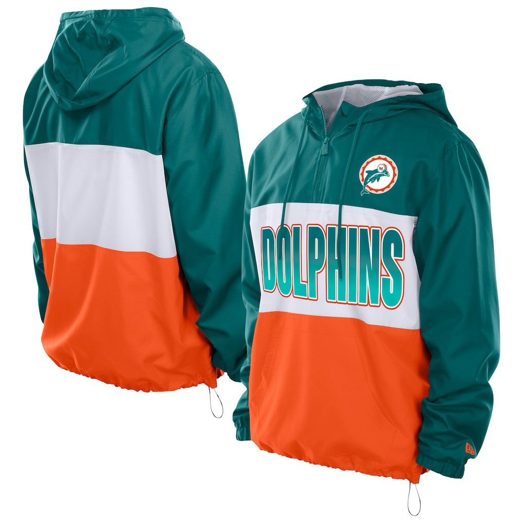 Miami Dolphins New Era Ripstop Quarter-Zip Hooded Windbreaker Aqua - NFL