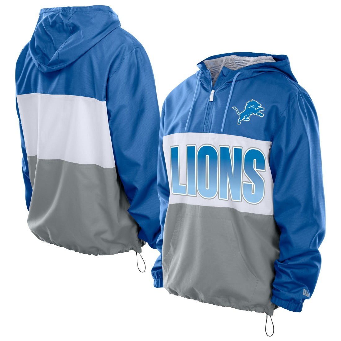 Detroit Lions New Era Ripstop Quarter-Zip Hooded Windbreaker Blue - NFL