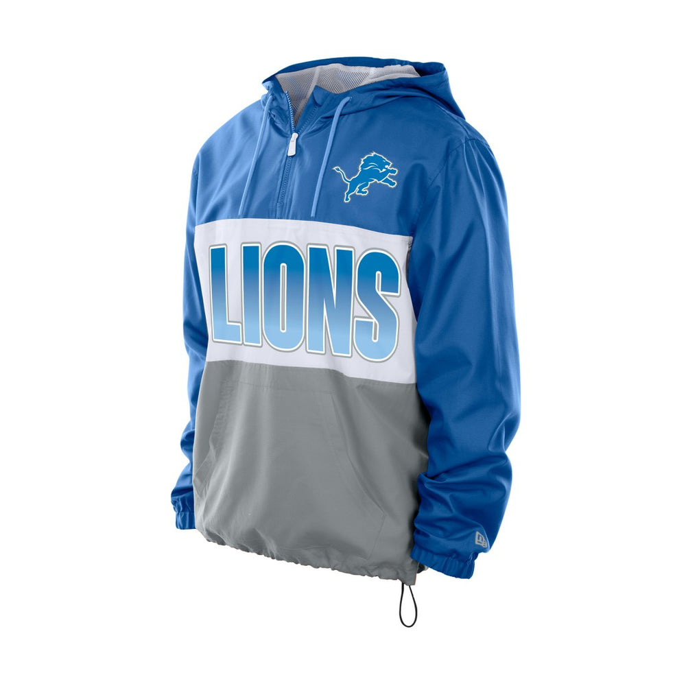 Detroit Lions New Era Ripstop Quarter-Zip Hooded Windbreaker Blue - NFL