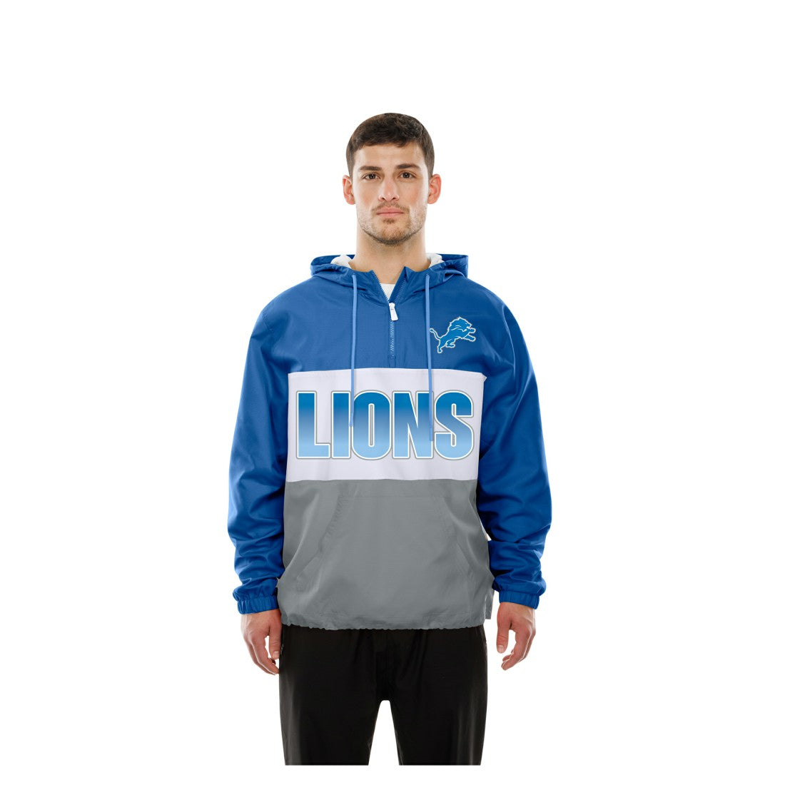 Detroit Lions New Era Ripstop Quarter-Zip Hooded Windbreaker Blue - NFL