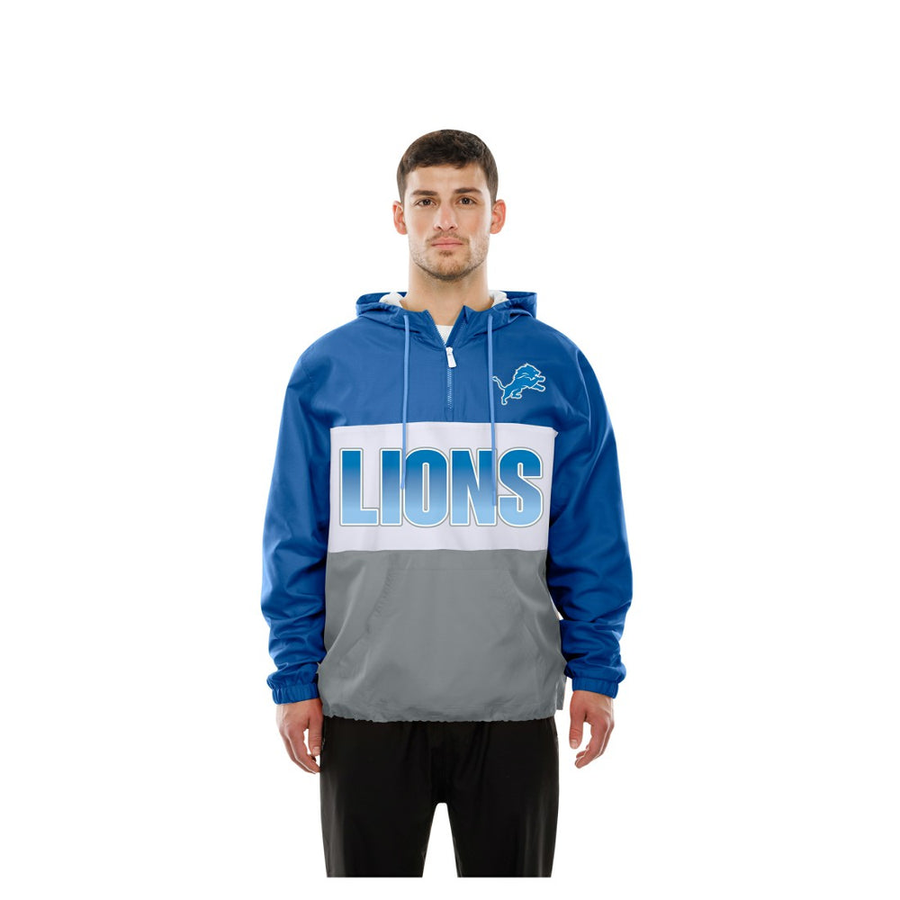 Detroit Lions New Era Ripstop Quarter-Zip Hooded Windbreaker Blue - NFL