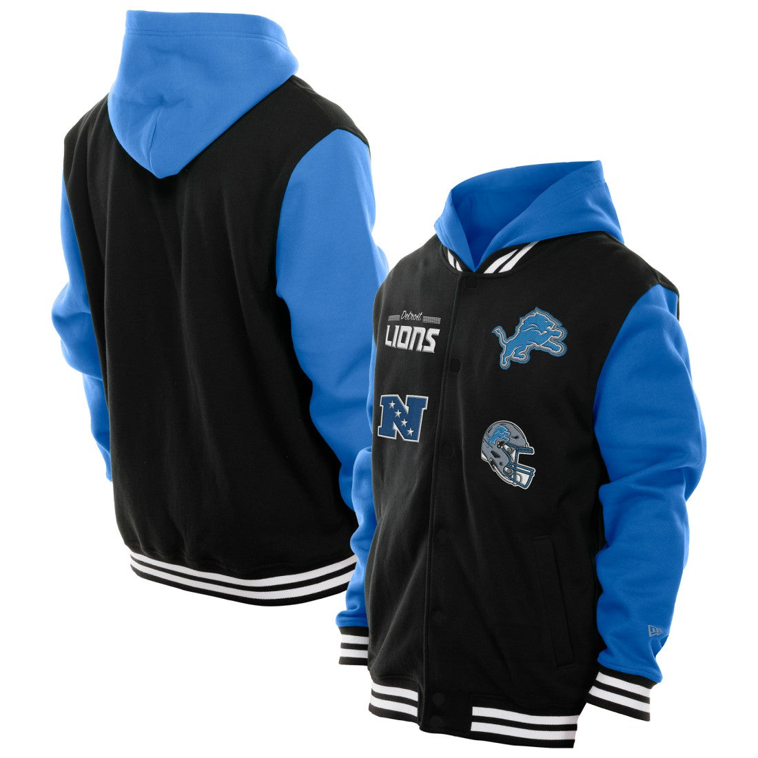 Detroit Lions New Era Full-Snap Fleece Hoodie Jacket Black - NFL