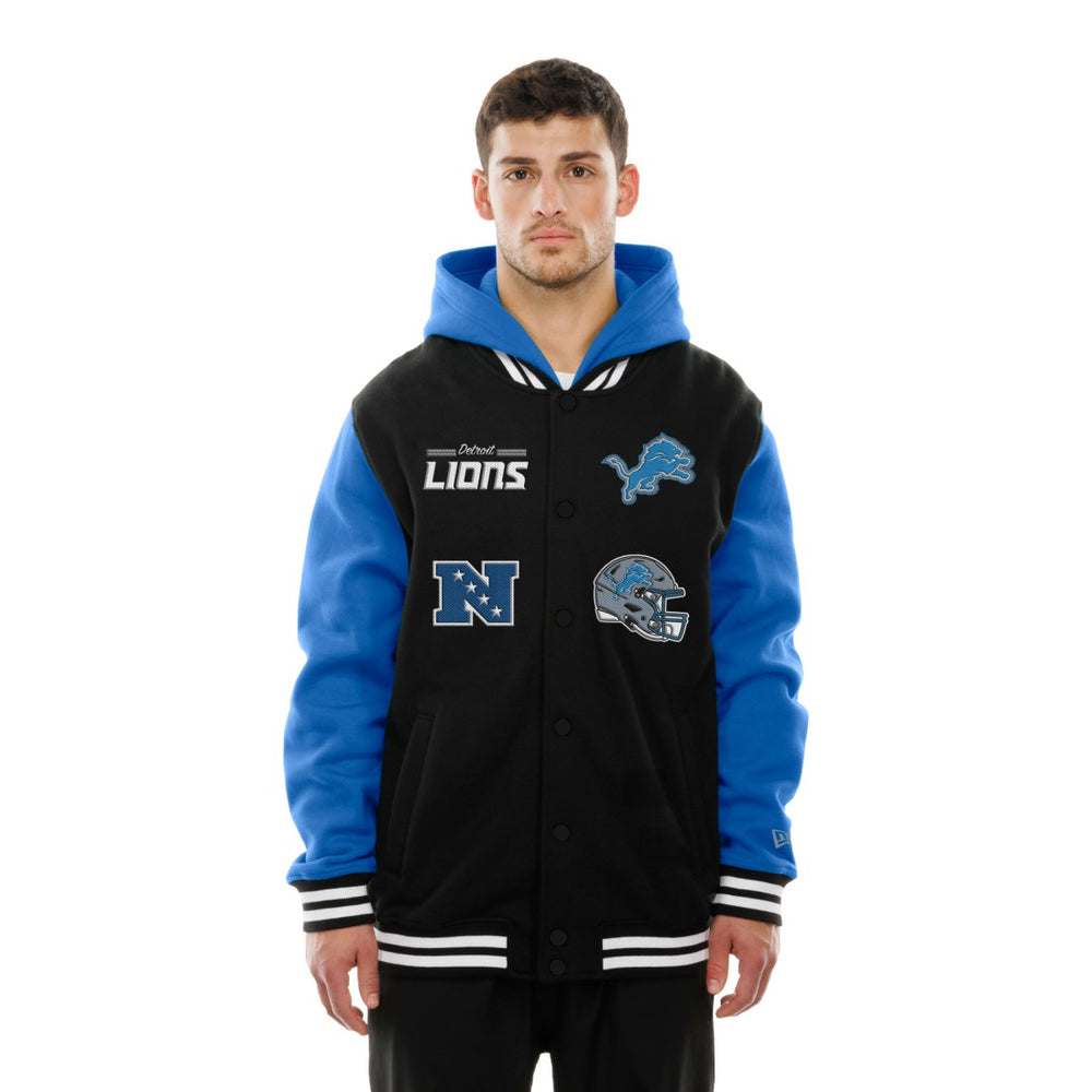 Detroit Lions New Era Full-Snap Fleece Hoodie Jacket Black - NFL