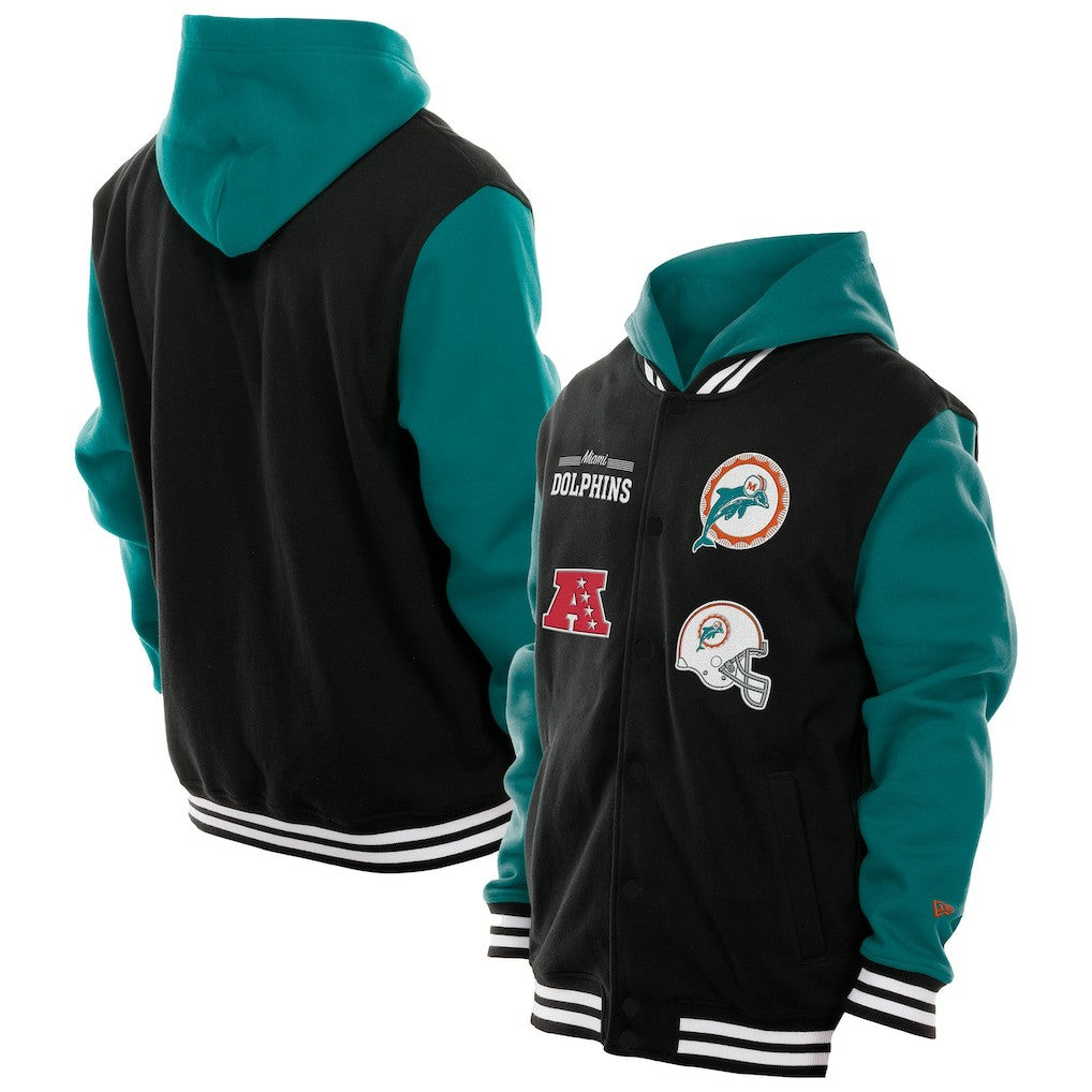 Miami Dolphins New Era Full-Snap Fleece Hoodie Jacket Black - NFL