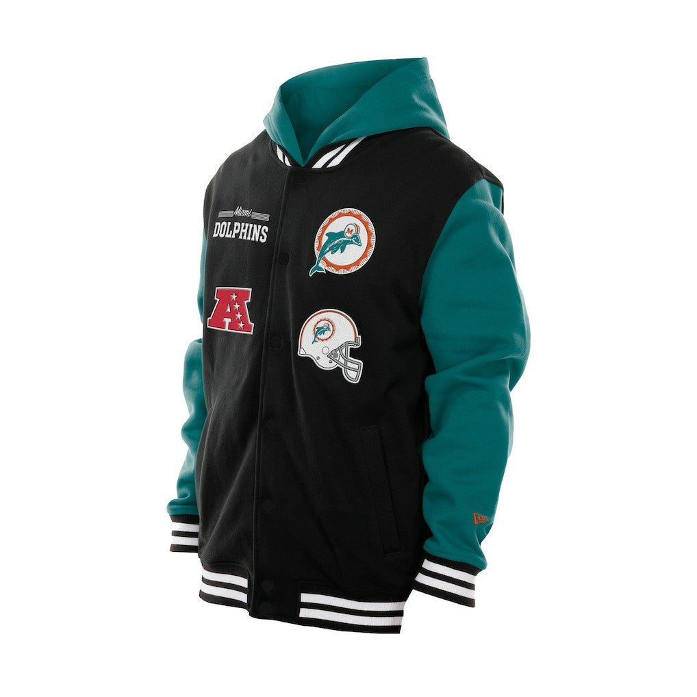 Miami Dolphins New Era Full-Snap Fleece Hoodie Jacket Black - NFL