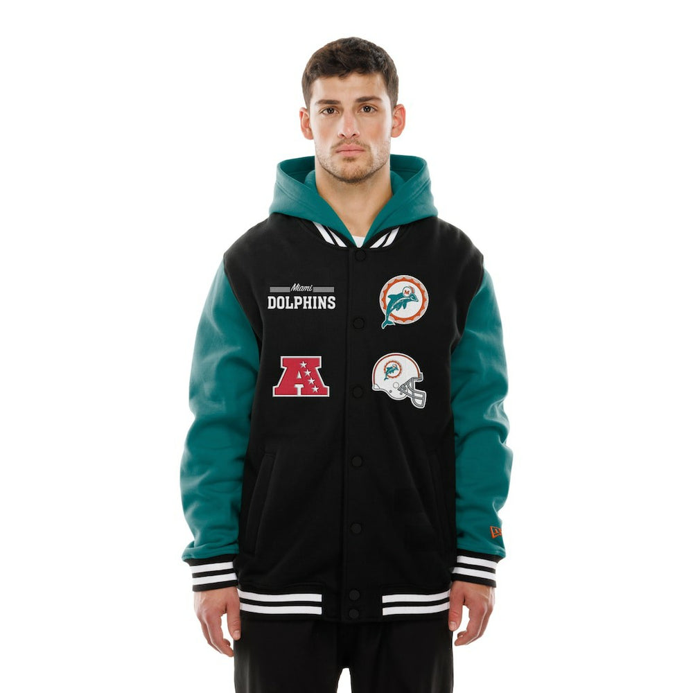 Miami Dolphins New Era Full-Snap Fleece Hoodie Jacket Black - NFL