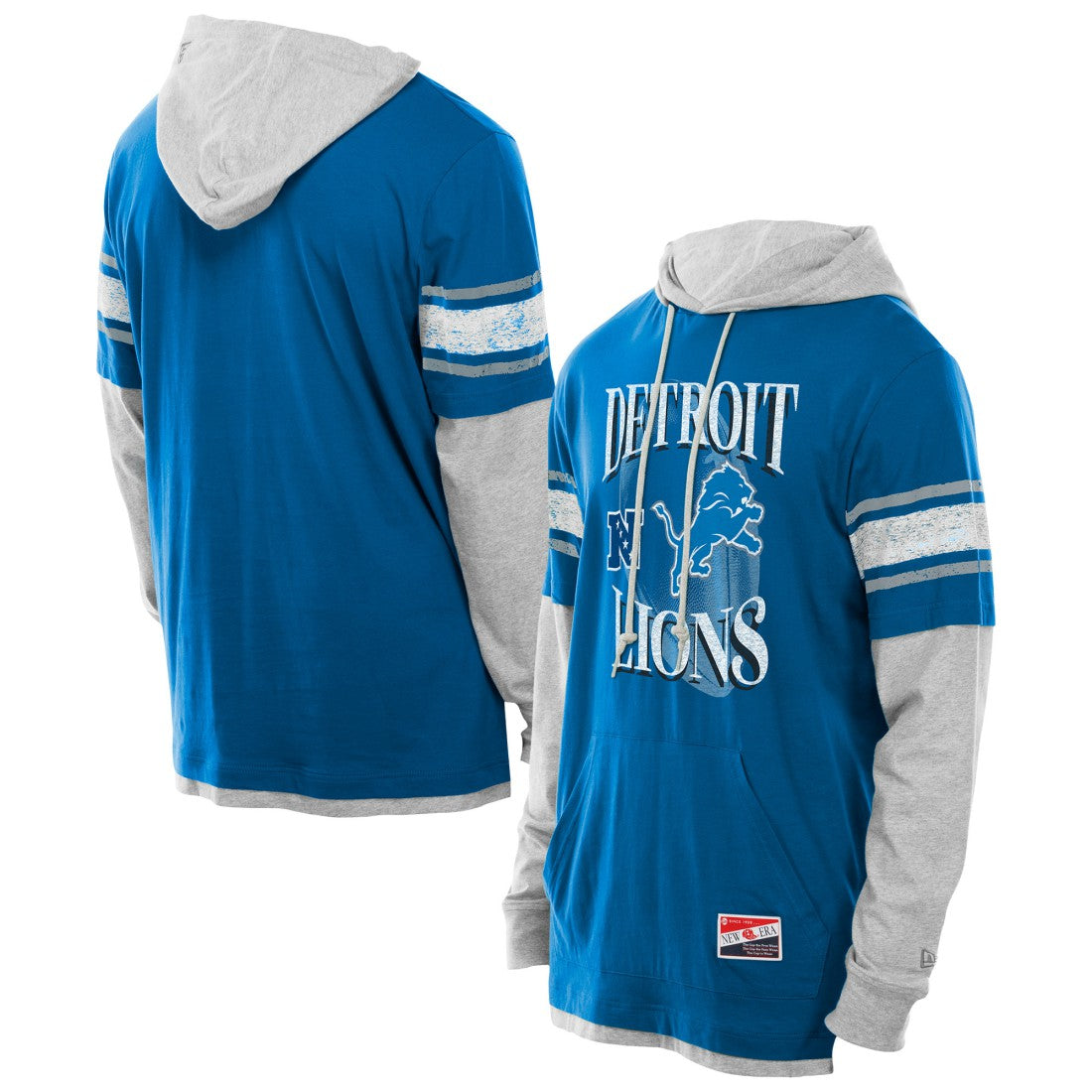 Detroit Lions New Era Twofer Layered Long Sleeve Hoodie T-Shirt Blue - NFL