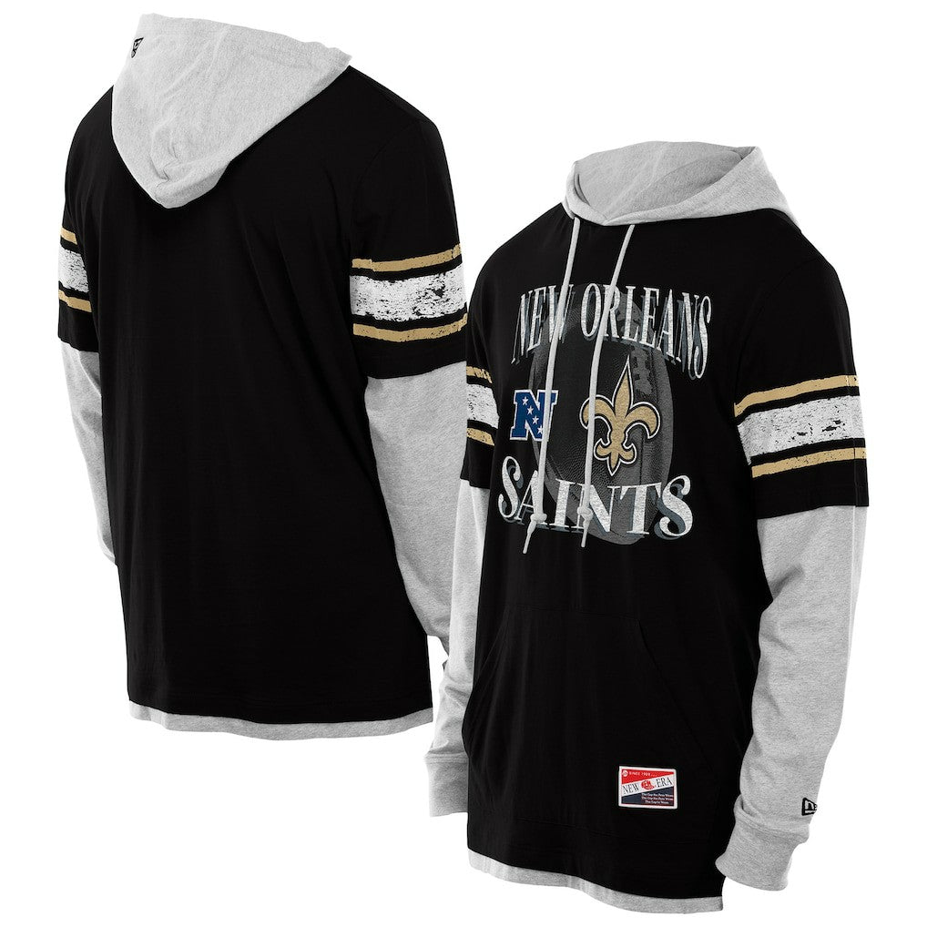 New Orleans Saints New Era Twofer Layered Long Sleeve Hoodie T-Shirt Black - NFL