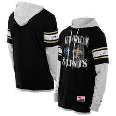 New Orleans Saints New Era Twofer Layered Long Sleeve Hoodie T-Shirt Black - NFL