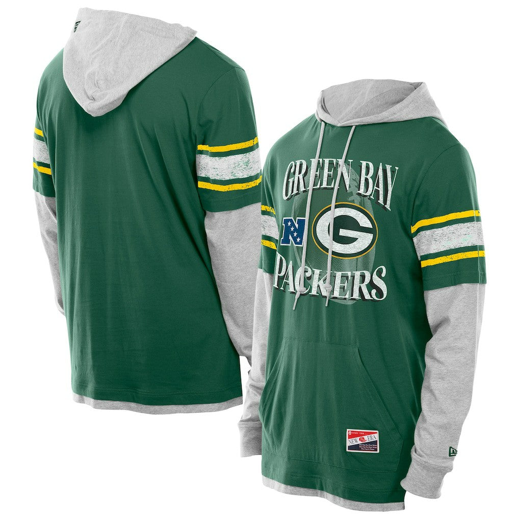 Green Bay Packers New Era Twofer Layered Long Sleeve Hoodie T-Shirt Green - NFL