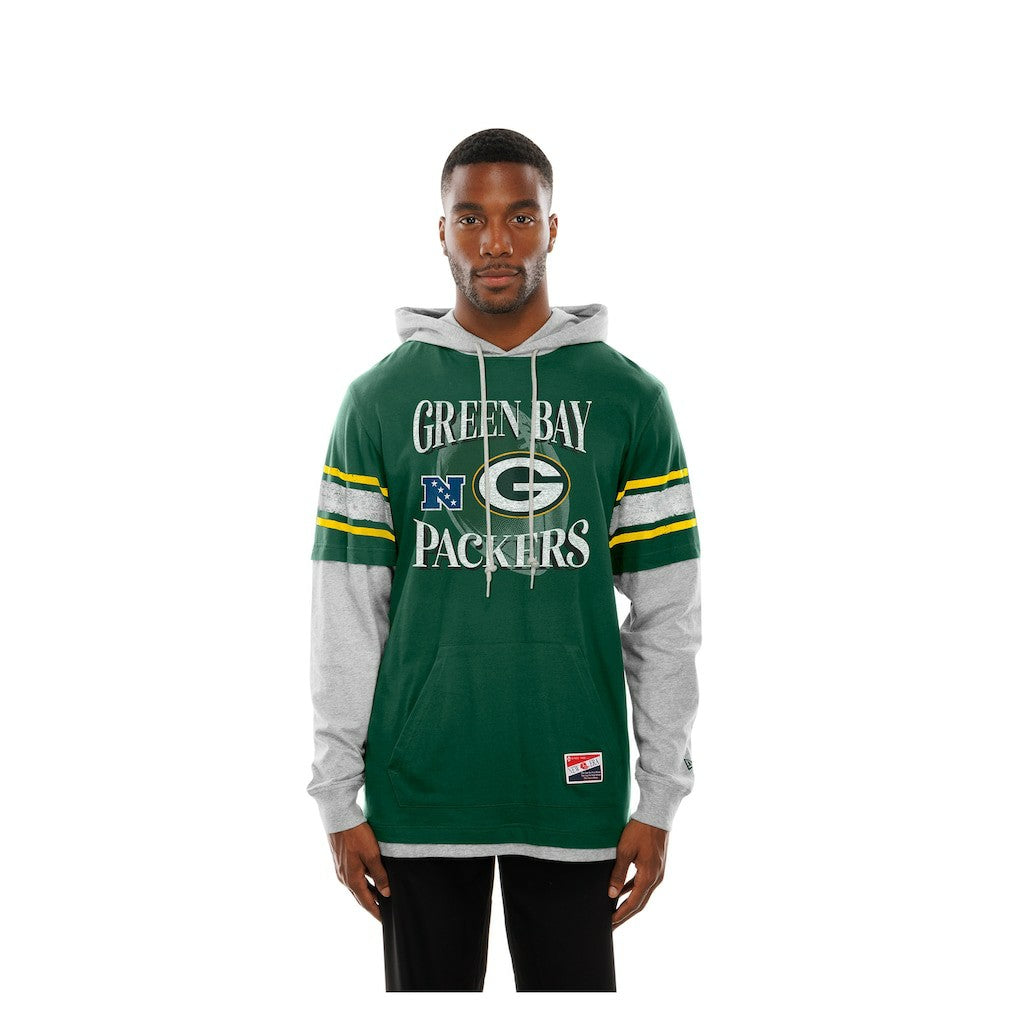 Green Bay Packers New Era Twofer Layered Long Sleeve Hoodie T-Shirt Green - NFL