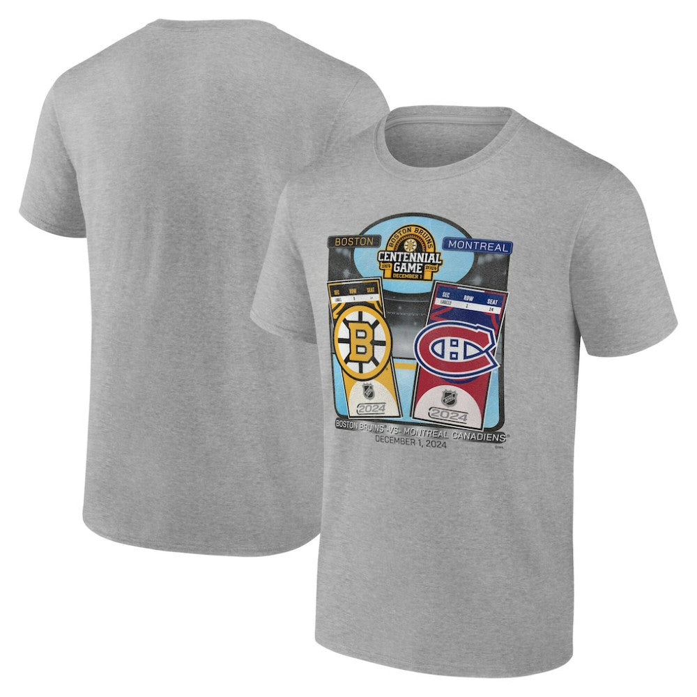 Boston Bruins vs. Montreal Canadiens Centennial Game Matchup T-Shirt Heather Gray