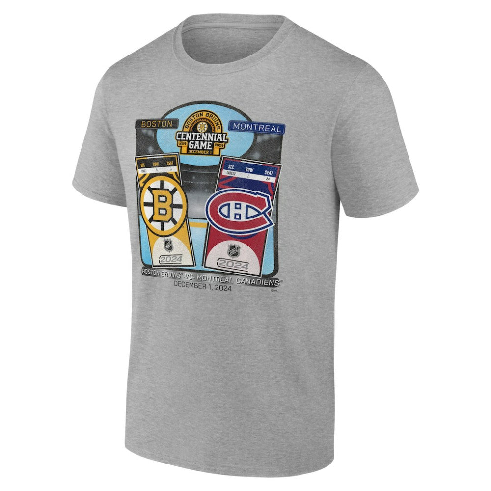 Boston Bruins vs. Montreal Canadiens Centennial Game Matchup T-Shirt Heather Gray