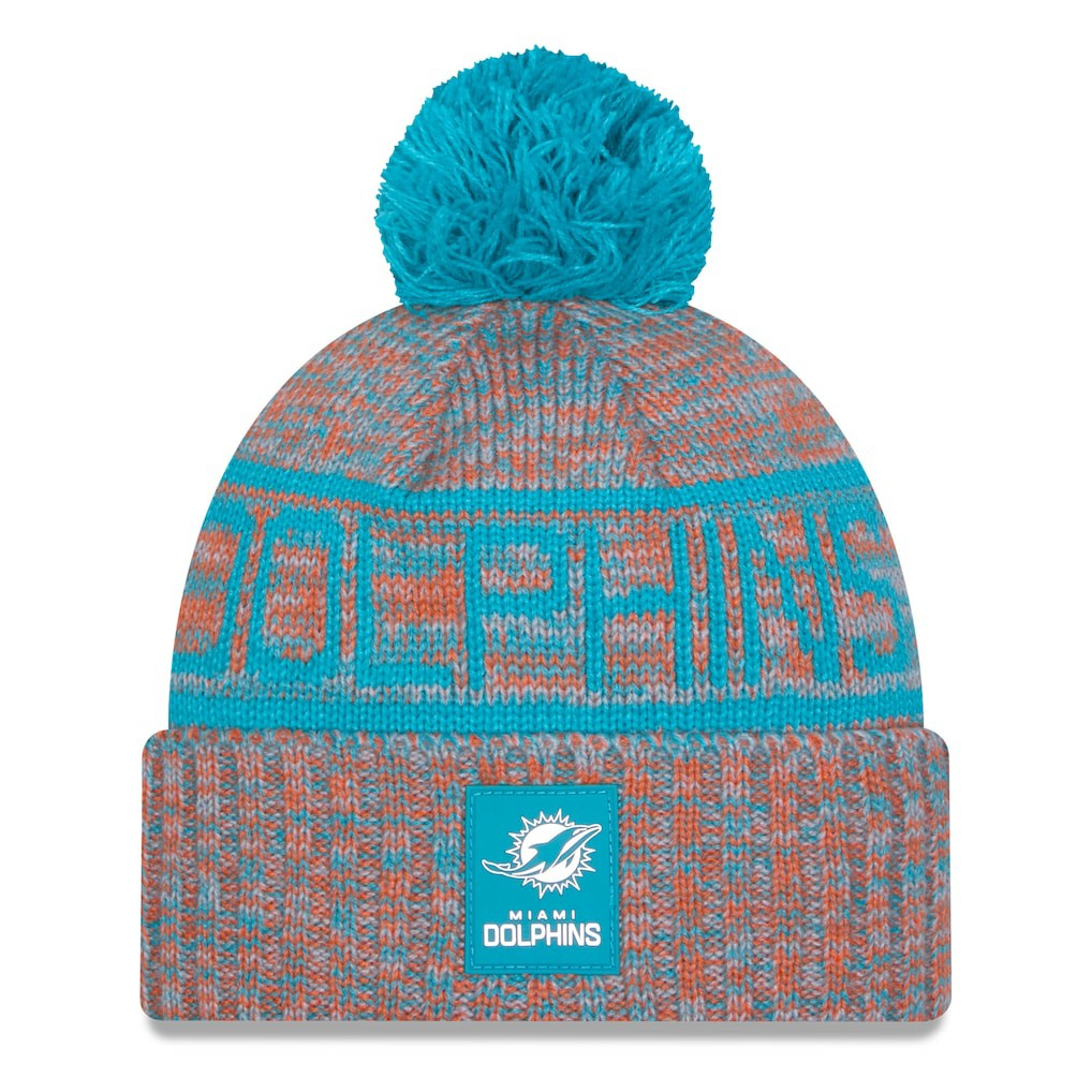 Miami Dolphins New Era 2025 Sideline Cold Weather Cuffed Knit Hat with Pom Orange - NFL