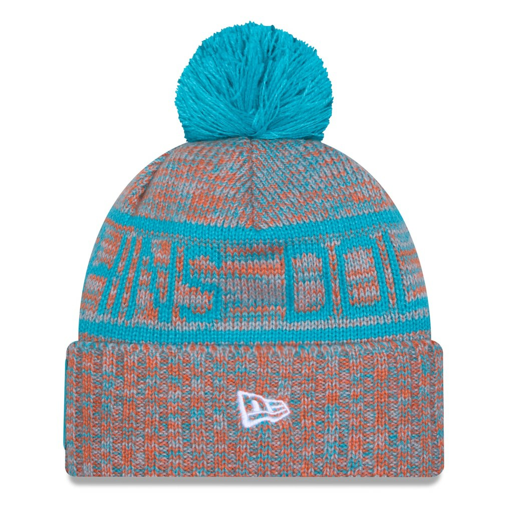 Miami Dolphins New Era 2025 Sideline Cold Weather Cuffed Knit Hat with Pom Orange - NFL