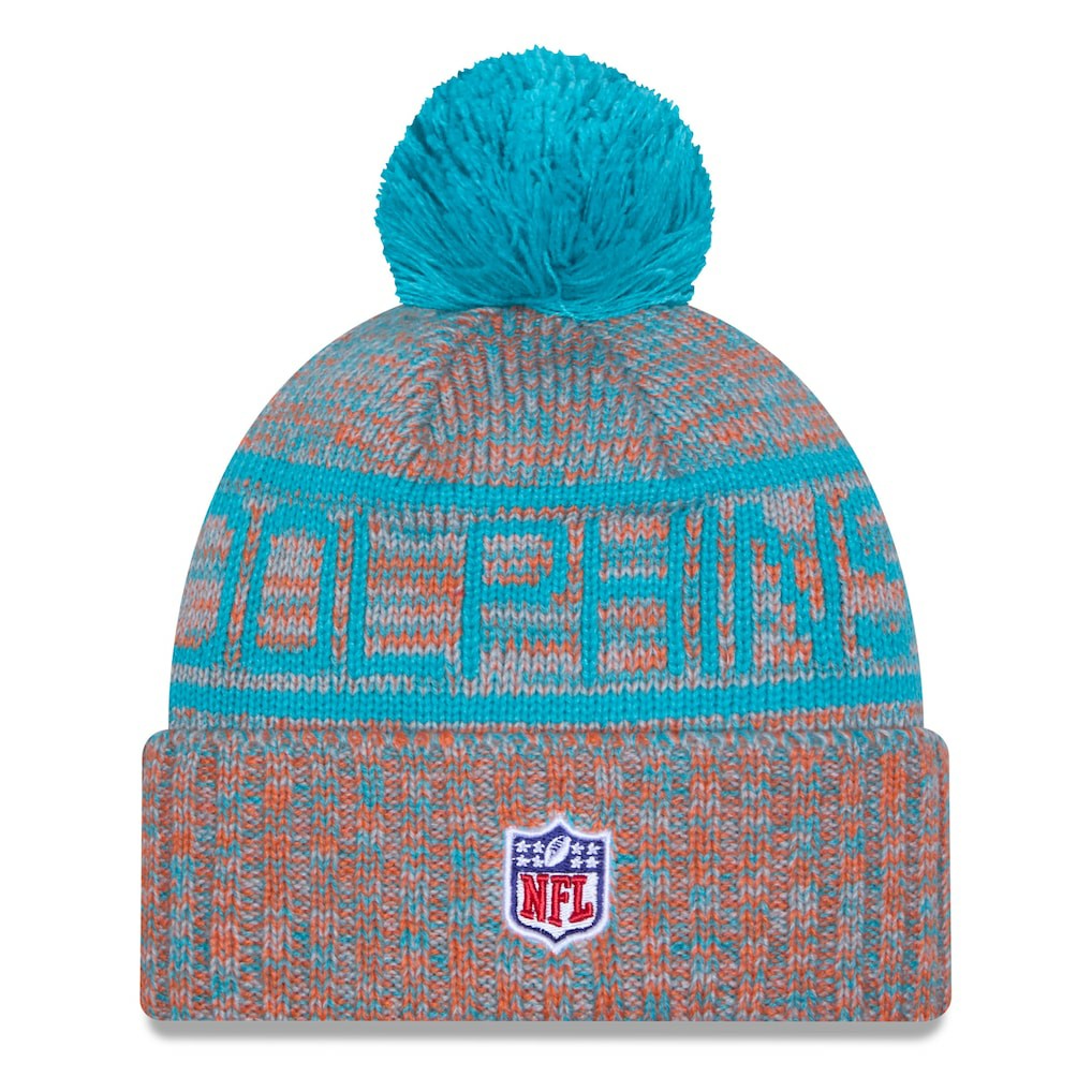 Miami Dolphins New Era 2025 Sideline Cold Weather Cuffed Knit Hat with Pom Orange - NFL